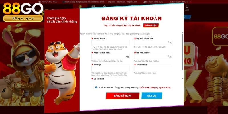 Tặng 1888k cho người mới - Ưu đãi 88GO hấp dẫn nhất 3 Đăng ký tài khoản tham gia nhận khuyến mãi hấp dẫn