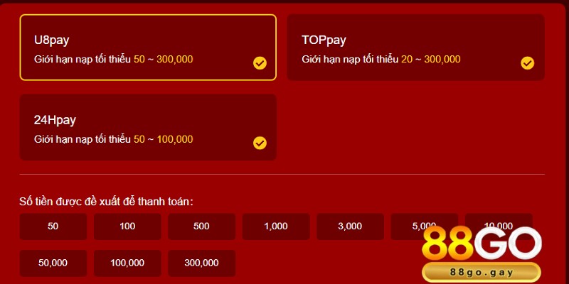 Hướng dẫn nạp tiền 88GO chi tiết, quy trình chuẩn xác nhất 2 Dễ dàng lựa chọn nạp tiền qua thanh toán trực tuyến
